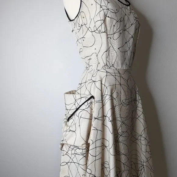 Vintage 50s Party Dress Circle Skirt Side Pockets Hand Sewn Midi - Picture 9 of 16